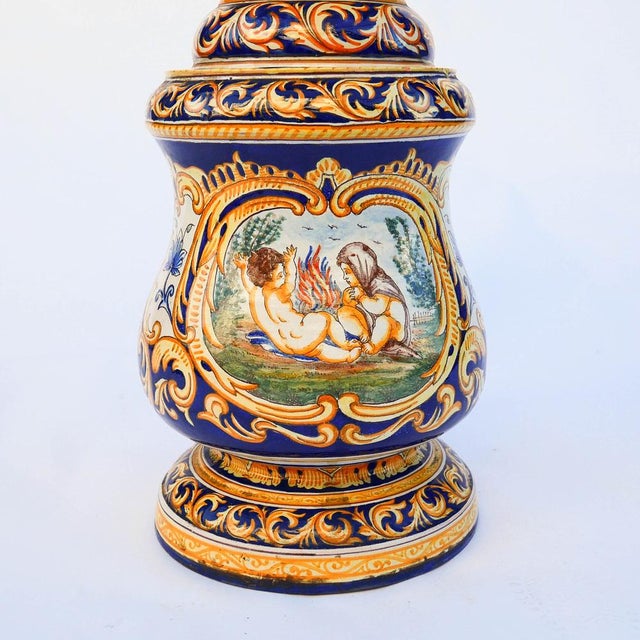 Polychrome Earthenware Basin and Pedestal by Antoine Montagnon for Nevers For Sale - Image 4 of 15