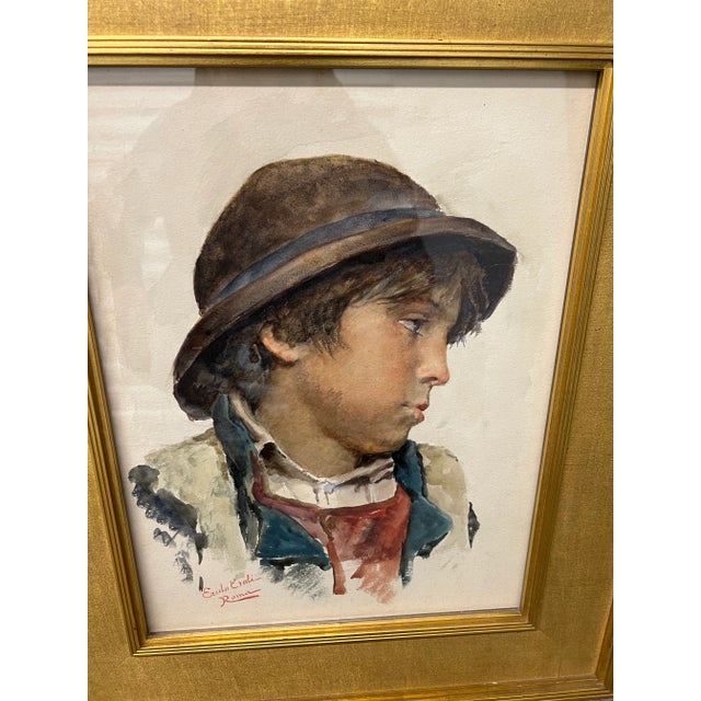 Erulo Eroli (Italian, 1854-1916), circa 1900. An accomplished watercolor of a young boy. Possibly a study for a large...