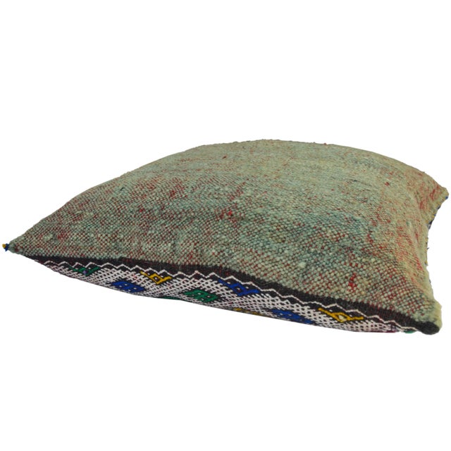 Orange Antique Moroccan Blue & Orange Chevron-Patterned Berber Pillow For Sale - Image 8 of 10