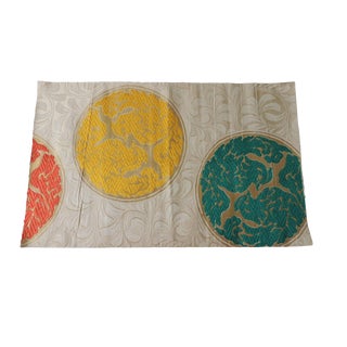 Vintage Yellow and Green Silk Obi Textile With Medallions Fragment For Sale