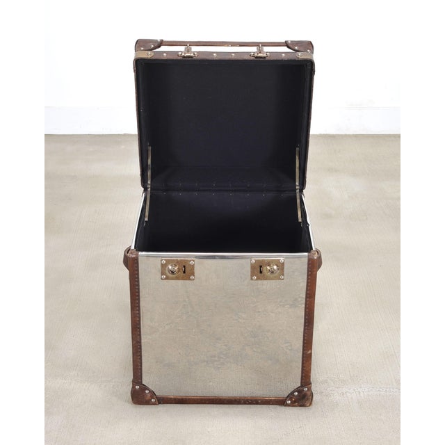 Timothy Oulton Steel and Leather London Steamer Hat Trunk For Sale In Sacramento - Image 6 of 18