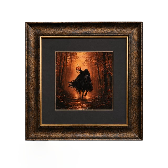 Gothic Pair of Framed Headless Horseman Halloween Art Prints, 13” X 13” For Sale - Image 3 of 8