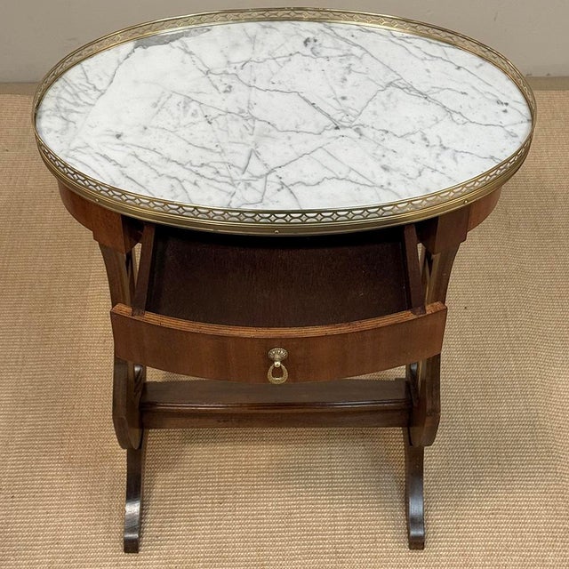 Antique French Neoclassical Oval End Table With Carrara Marble For Sale - Image 14 of 17