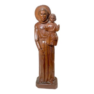 Vintage Hand Carved Wood Religious Saint Joseph Baby Jesus Sculpture Statue For Sale