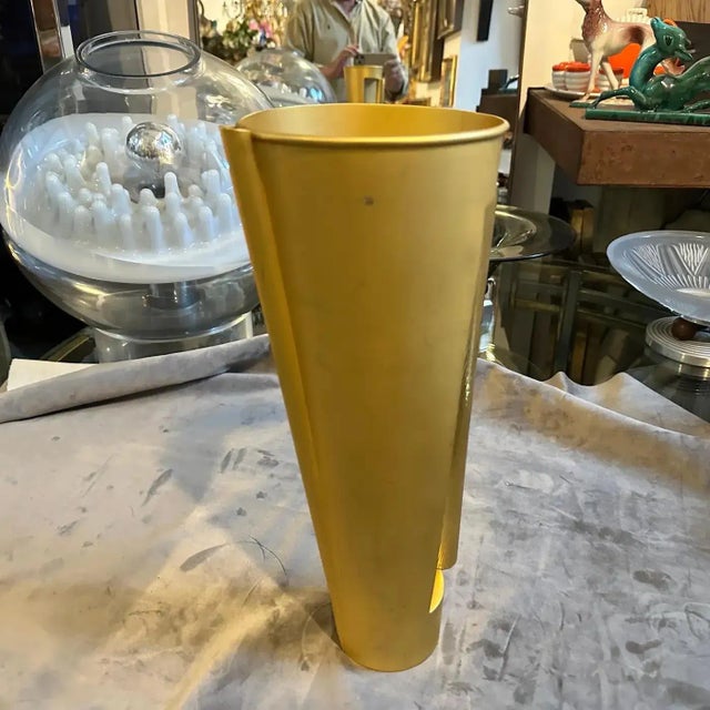 1970s 1970s Modern Gilted Metal Sculptural Italian Design Jug Vase For Sale - Image 5 of 16