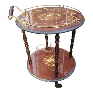 Italian Rosewood Marquetry Round Tea Cart For Sale