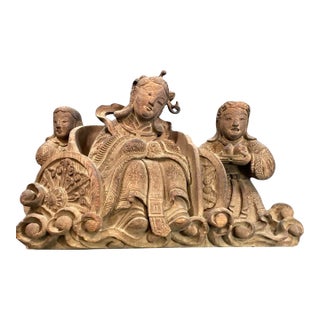 Antique Chinese Hand-Carved Wood Deity Sculpture For Sale