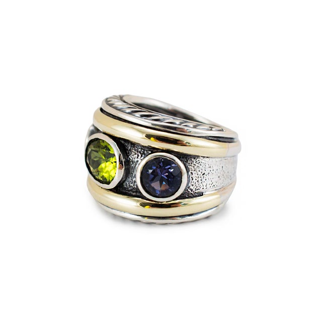 David Yurman David Yurman 925 Silver 14k Yellow Gold Renaissance 3 Stone Cocktail Ring, Size 6 For Sale - Image 4 of 9