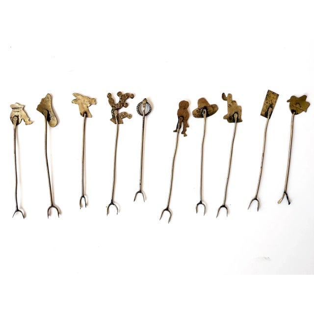 Mexican Vintage Handmade Mexican Silver Hors D’Oeuvre Picks – Set of 10 For Sale - Image 3 of 4