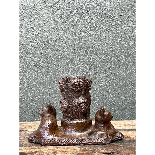 Vintage Ceramic Cat and Tree Stump Vase For Sale - Image 4 of 12