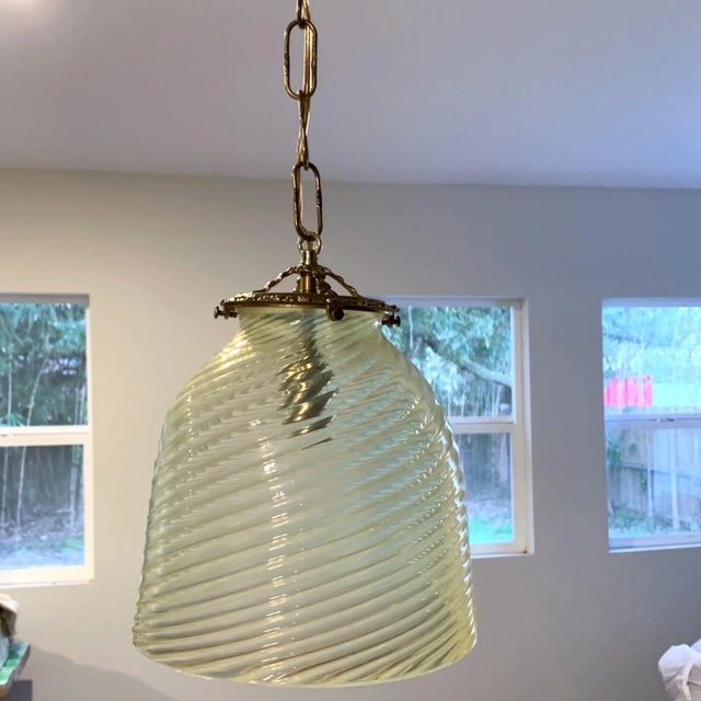 Brass Mid-Century Murano Opalescent Glass Hanging Pendant Light. For Sale - Image 8 of 9