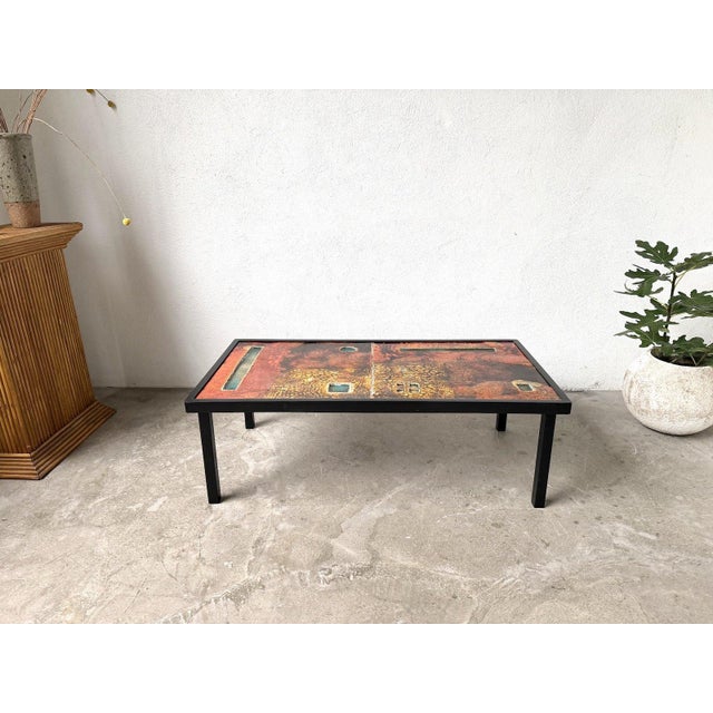 Mid-Century Modern Coffee Table in Enameled Lava and Metal by Robert and Jean Cloutier, 1950s For Sale - Image 3 of 18