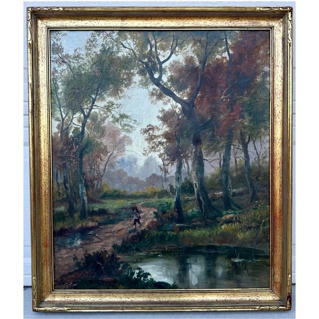 19th Century Hudson River School Style Landscape Oil Painting Attributed to Andrew W. Warren For Sale - Image 10 of 18