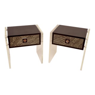 1970s Vintage Gunmetal Floating Lucite Nightstands Set of 2 For Sale
