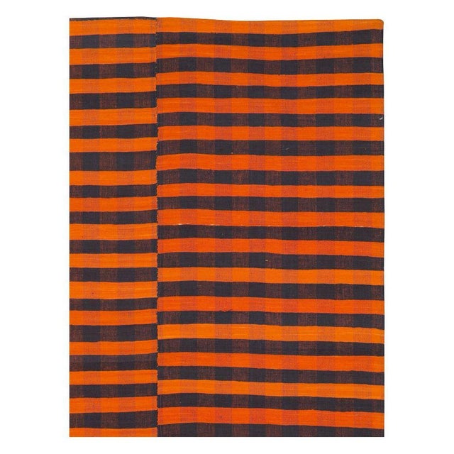 Mid-Century Modern Galerie Shabab Collection Mid-20th Century Orange and Black Turkish Flat-Weave Kilim Room Size Accent Rug For Sale - Image 3 of 10