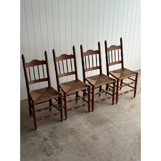 Vintage Country Oak Rush-Seat Dining Chairs, Set of 4 For Sale - Image 12 of 12