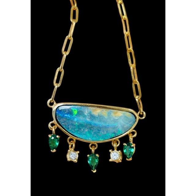 Australian Opal Necklace with Emeralds & Diamonds Jen Proudman Jewelry Australian Boulder Opal, Columbian Emeralds,...