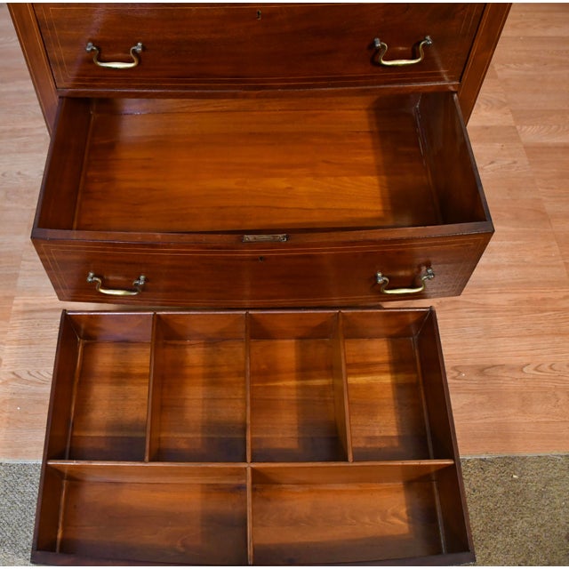 1900s English Hepplewhite Mahogany Inlaid Low & High Dressers With Mirrors Chests of Drawers For Sale - Image 14 of 18