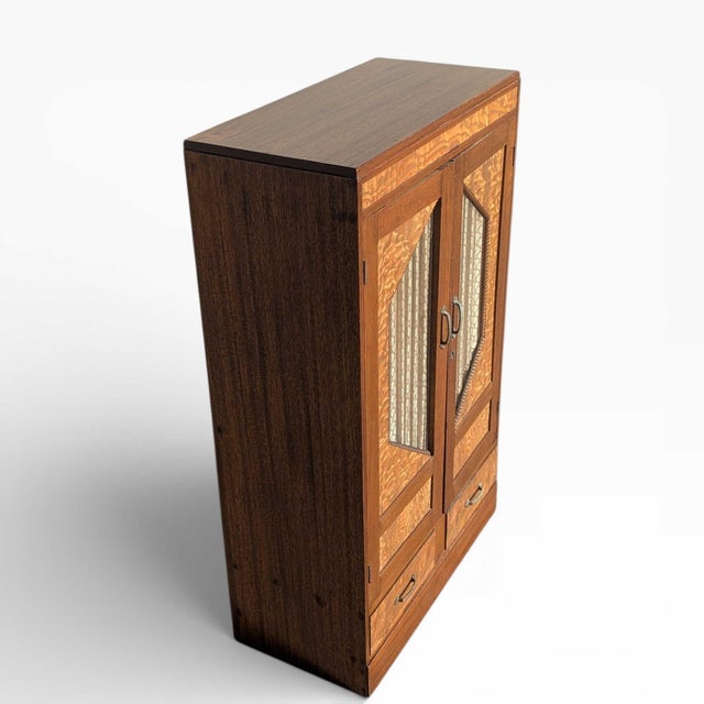 Japanese Antique Refinished Cabinet With Figured Wood Panels and Fabric Inserts For Sale - Image 12 of 17