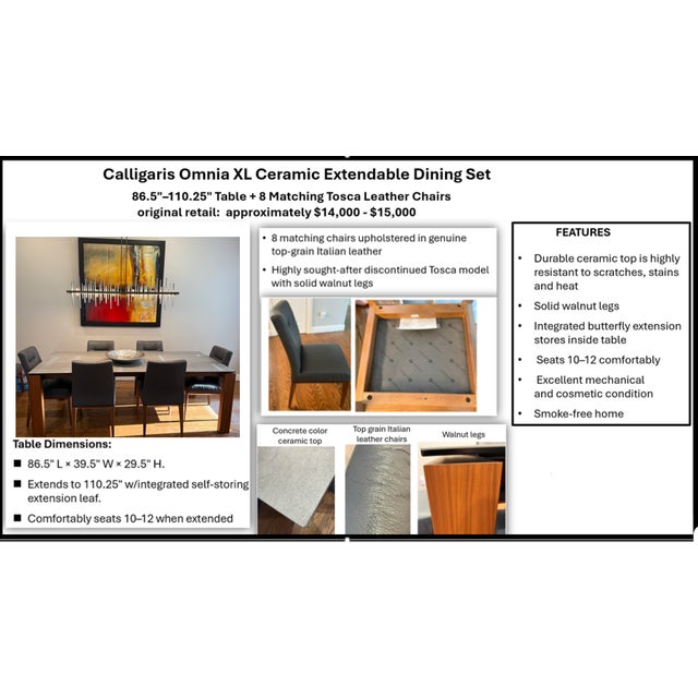 Barely Used Calligaris Omnia XL Ceramic Extendable Dining Set We live in Florida and although this set is not new-- it's...