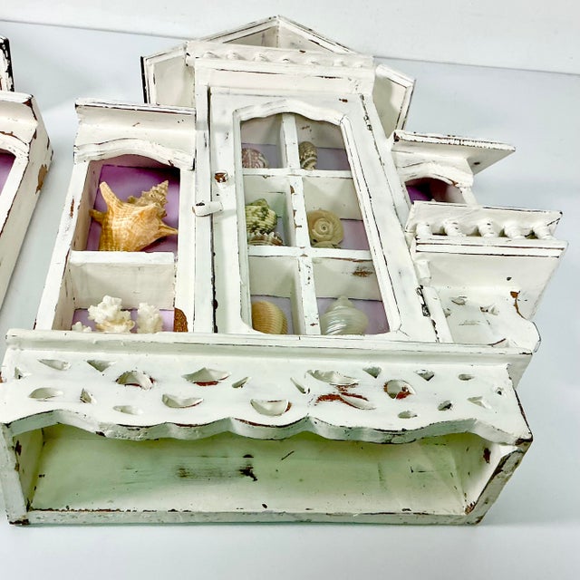 Vintage Coastal Boho Chic Lavender Ground Beach House Divided Shadowbox Decorative Object, Seashell Collection - A Pair For Sale - Image 17 of 18