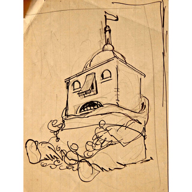 Gabriele Galantara, Talking Belfry, Early 20th Century, Ink and Pencil on Paper For Sale
