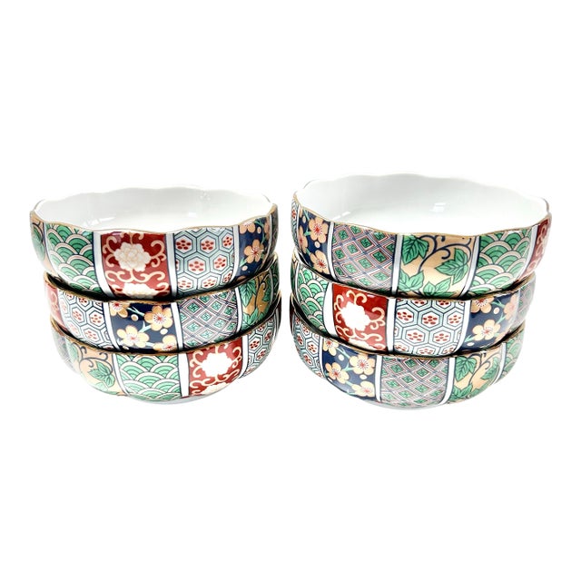 Vintage Arita Fine China Imari Porcelain Bowls With Gold Trim, Set of 6 For Sale