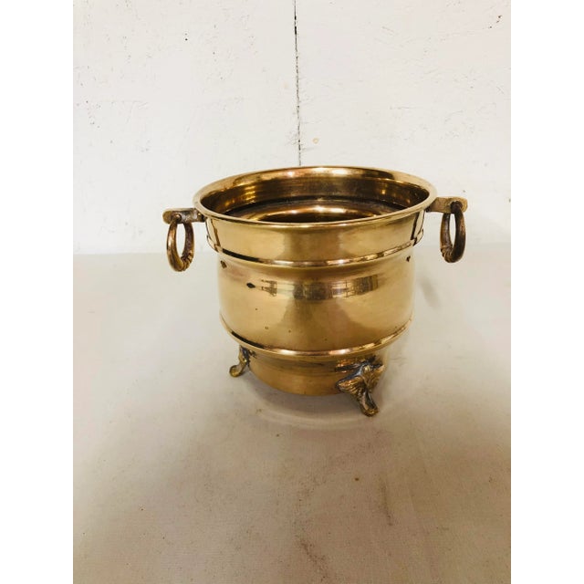 Metal Vintage Footed Brass Cachepot With Round Knocker Handles For Sale - Image 7 of 7