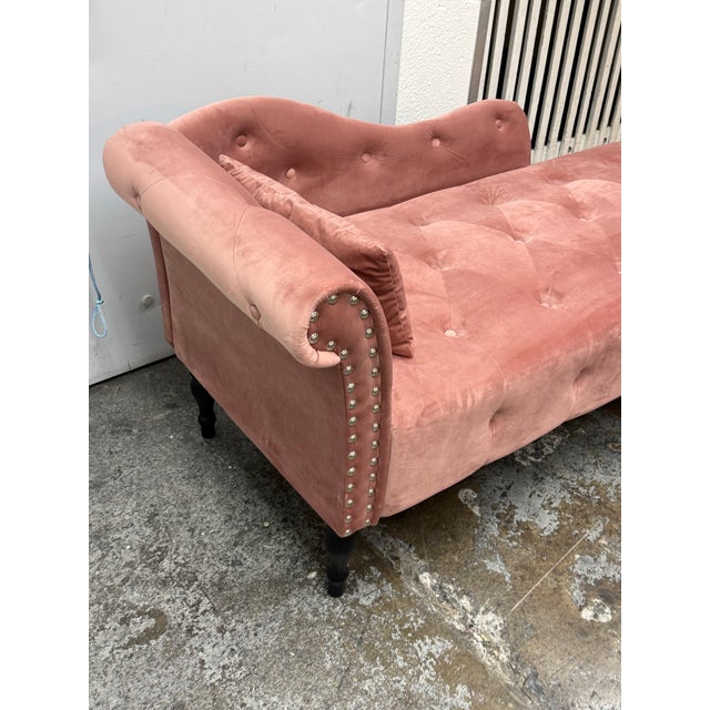 Hollywood Regency Blush Velvet Chaise Lounge For Sale - Image 4 of 12