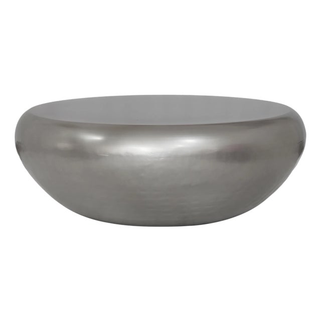 Pasargad Home Helios Drumm Shape Coffee Table, Silver For Sale