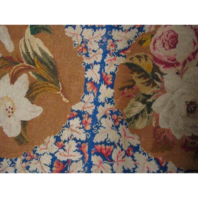 Textile 1870s Blue Floral Antique English Victorian Needlepoint Carpet 6' X 6' Flatweave Wool Rug For Sale - Image 7 of 9