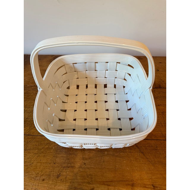 1980s Vintage Woven Ceramic Handled Basket, Made in Italy For Sale - Image 5 of 8