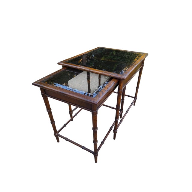 Brown Thomasville Vintage Faux Bamboo Nesting Stacking Tables Hollywood Regency Glass For Sale - Image 8 of 18