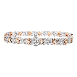 Late 20th Century 18K Pink White 2 Tone Gold Diamond Flex Bracelet Estate For Sale