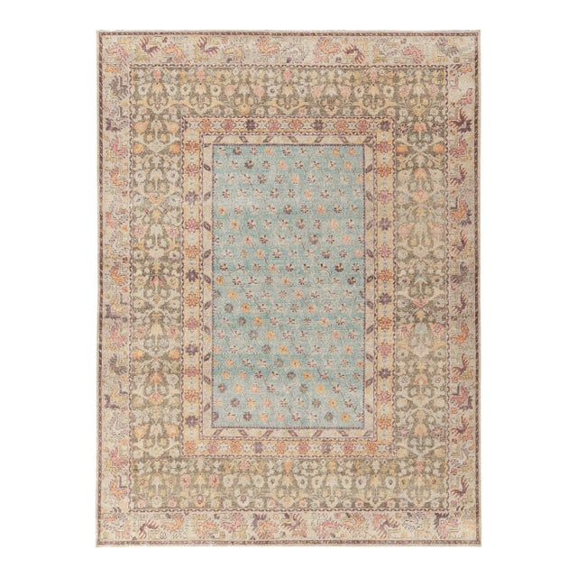 Rug & Kilim’s Oversized Posey Rug in Light Blue, 13x19 For Sale