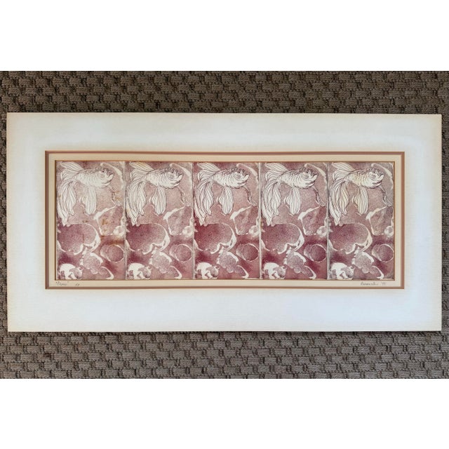 Artist's proof original repeating wood-block print of a goldfish, titled "Pisces". Signed Branch and dated '77. Please see...