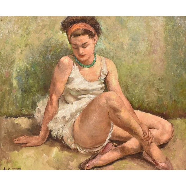 This is a Antique Portrait Artwork, Art Deco, Antique Portraits proposes a Beautiful Young Girl a Ballet Dancer Seated at...