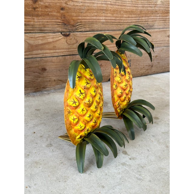 Vintage Coastal Metal Tole Pineapple Bookends For Sale - Image 10 of 11
