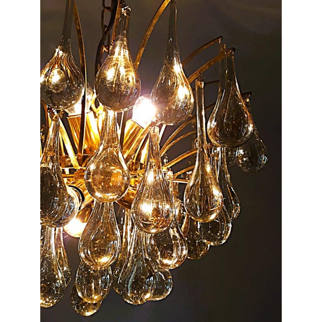 Metal Brass Chandelier with Glass Drops by Christoph Palme, 1970s For Sale - Image 7 of 9