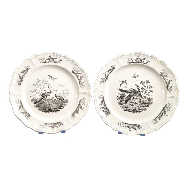 Creamware Liverpool Birds Plates from Leeds Pottery of Hunsle, 1770s, Set of 2 For Sale