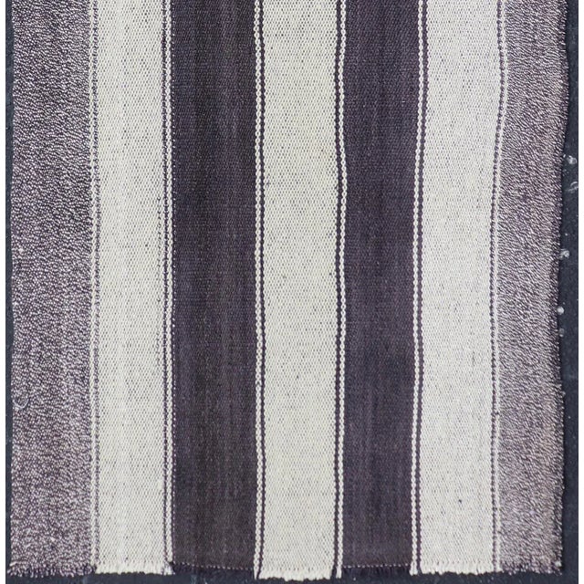 Mid 20th Century Vintage Turkish Kilim With Vertical Stripes in Brown and Cream For Sale - Image 4 of 10