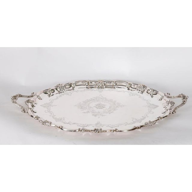 Antique Victorian Oval Silver Plated Tray by Thomas Bradbury & Sons, 19th Century For Sale - Image 15 of 18