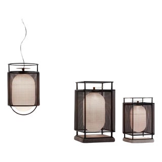 Denglong Pendant and Floor Lamps in Aluminum and Fiberglass by Neri and Hu for Parachilna, Set of 3 For Sale
