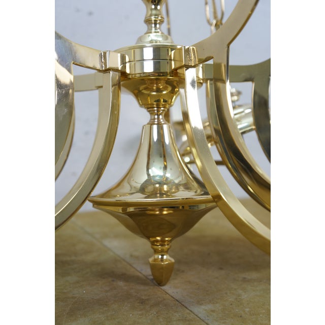 Vintage Brass 6 Arm Hollywood Regency Geometric Chandelier Pendant Light 24" For Sale - Image 9 of 18