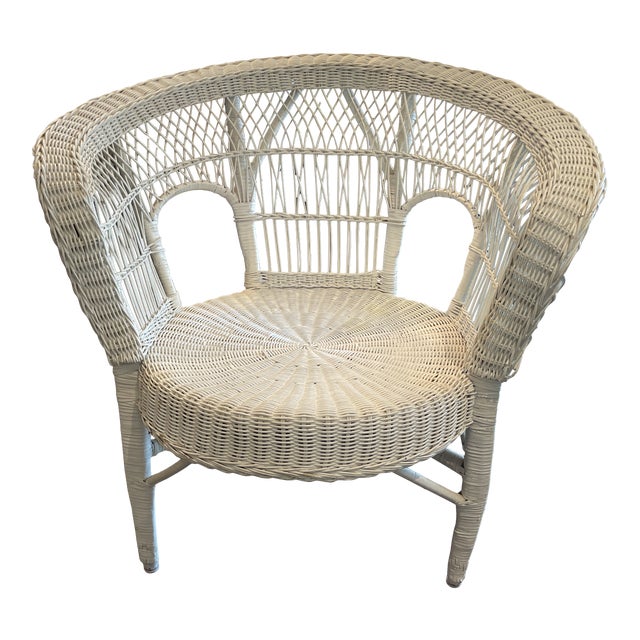 Vintage White Wicker Barrel Chair Chairish