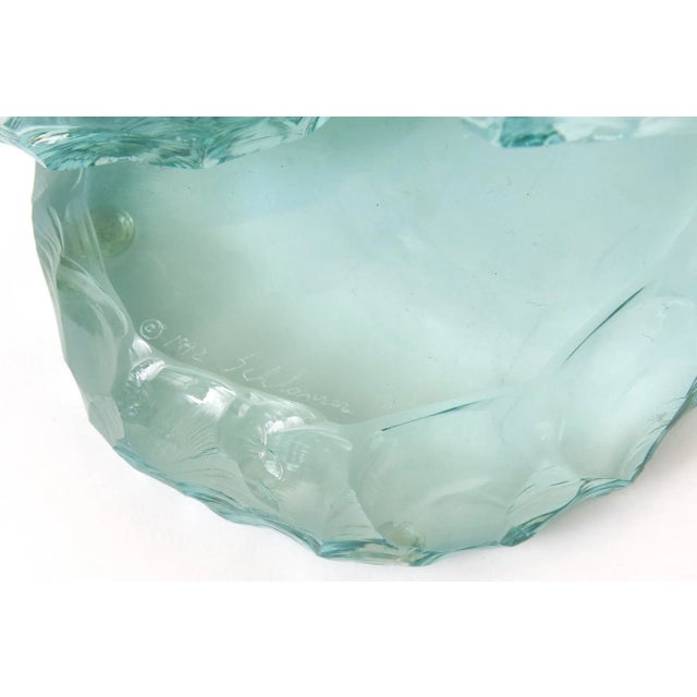 Vintage Signed Sea Green Glass Tiered Candlesticks Pair Of, 1993 For Sale - Image 11 of 11