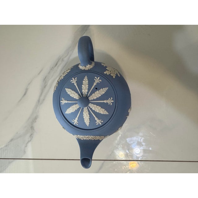 Blue Vintage Wedgewood Jasper Blue Neoclassical Embossed Pattern Tea Pot For Sale - Image 8 of 12