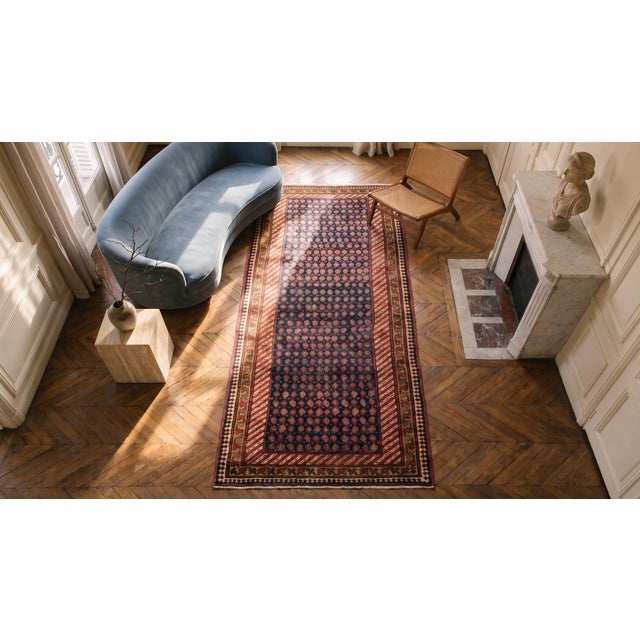 Textile 1890s Blue Navy Geometric Antique n.w. Persian Rug 4' X 9'9" Handknotted Wool Carpet For Sale - Image 7 of 8