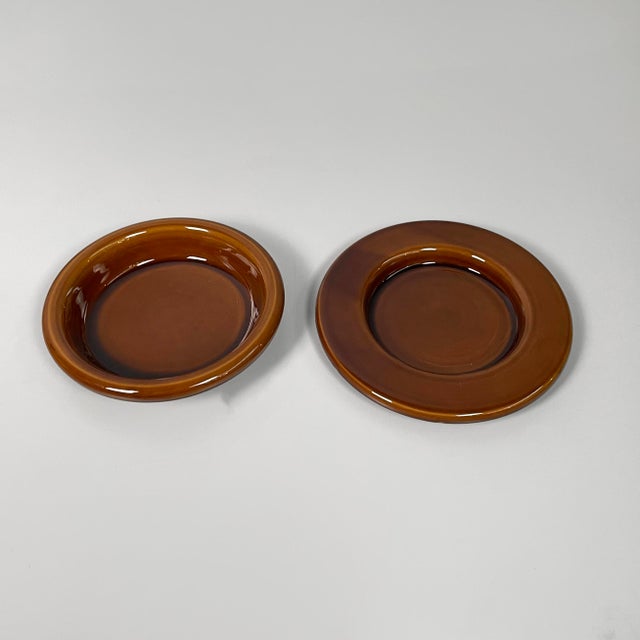 Mid-Century Modern Italian Brown Ceramic Tableware by F. Bettonica for Gabbianelli, 1970s, Set of 14 For Sale - Image 10 of 18
