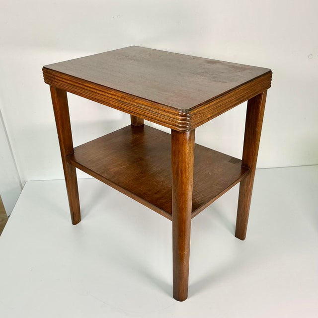 Burnt Umber 1930 Vintage Boho Chic Art Deco Wood Side Table, 2 Tier. For Sale - Image 8 of 16